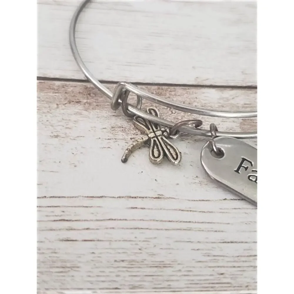 Silver Tone Faith Adjustable Bracelet / Bangle - Tarnished